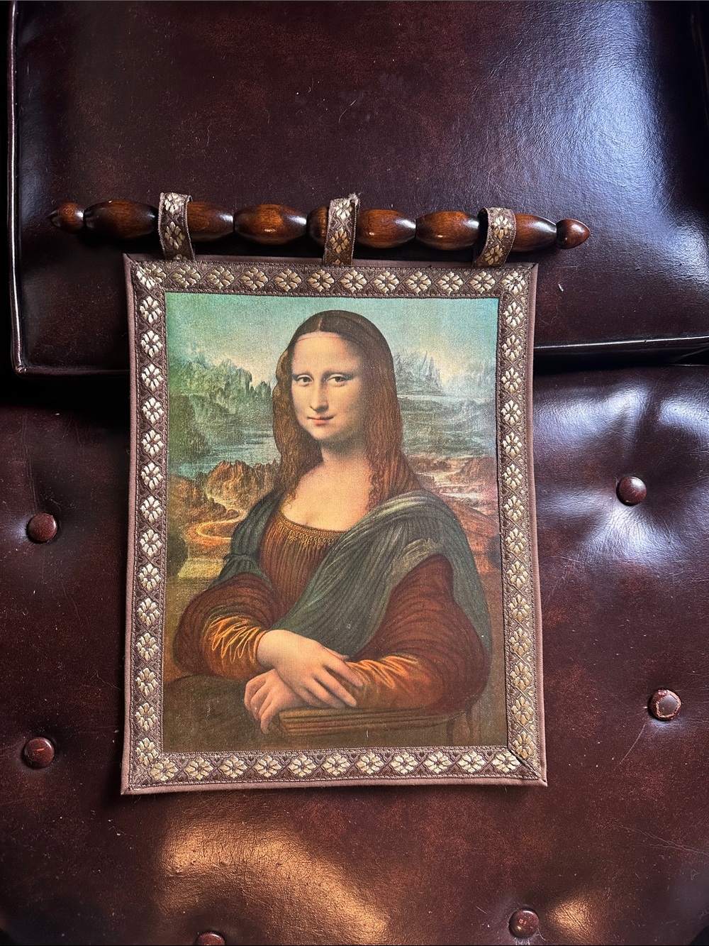 Classic Mona Lisa Reproduction Wall Hanging in Brown and Green - Unbranded